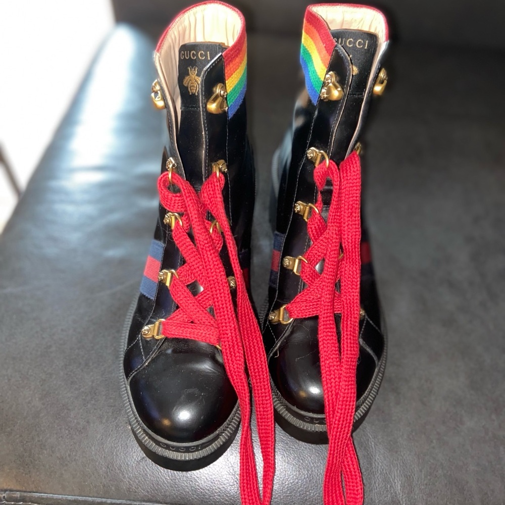 Gucci Flashtrek Rainbow Web Combat Boots – Size 38.5